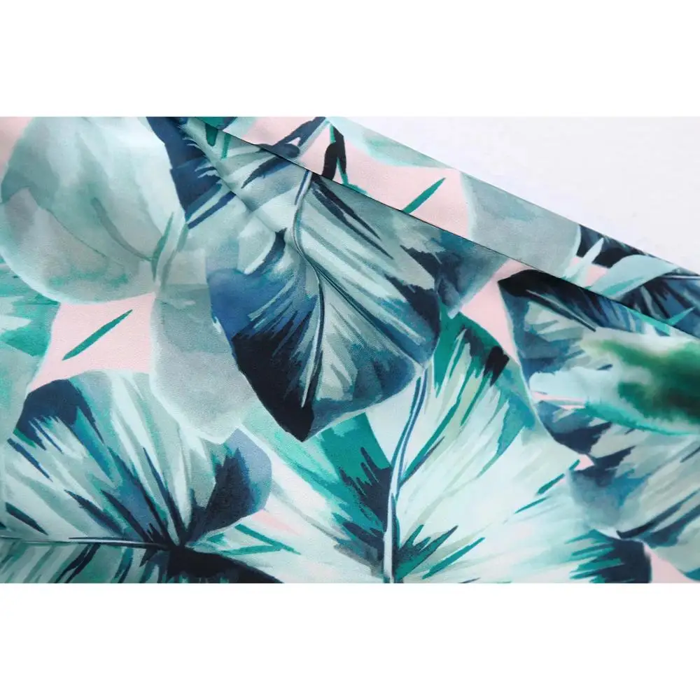 

Women 2020 Summer Stylish Chiffon Leaves Print Pants Ladies Vintage Elastic Waist Straight Calf-Length Trousers Chic Pantalones