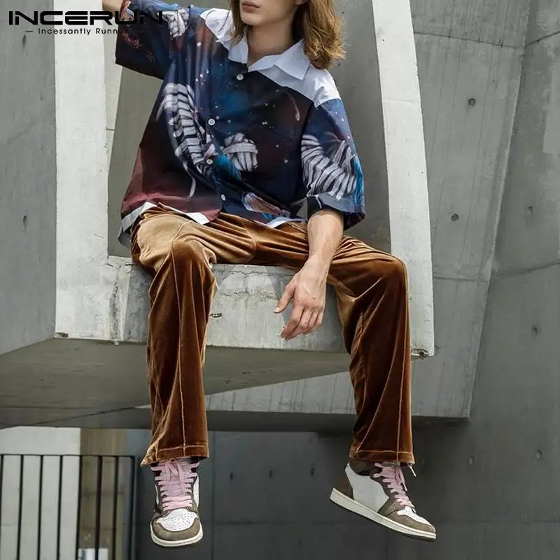 

Модные новые мужские золотистые бархатные брюки в американском стиле широкие брюки на молнии Свободные повседневные уличные брюки