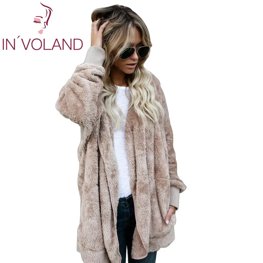 IN'VOLAND женское плюшевое пальто размера плюс осенне зимний однотонный кардиган