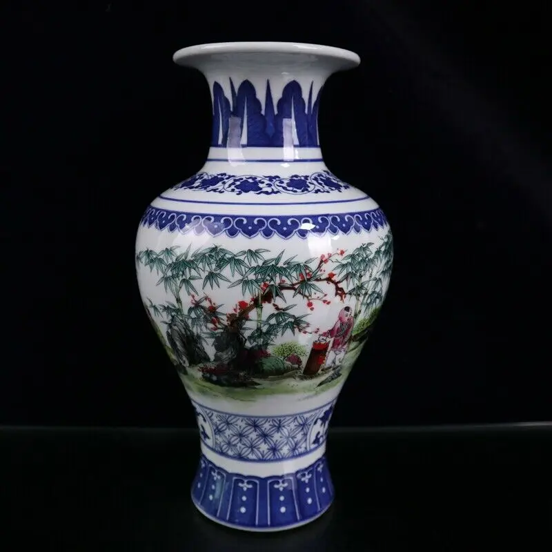 

Античная китайская династия песни, сине-белая бамбуковая бутылка с узором леса