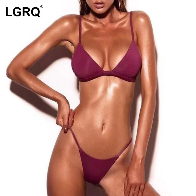 

[LGRQ] Women Black Sexy Skinny Bikini Beachwear Bathing Suit Two Piece Set New High Waist Fashion Spring Summer 2021 19D1115