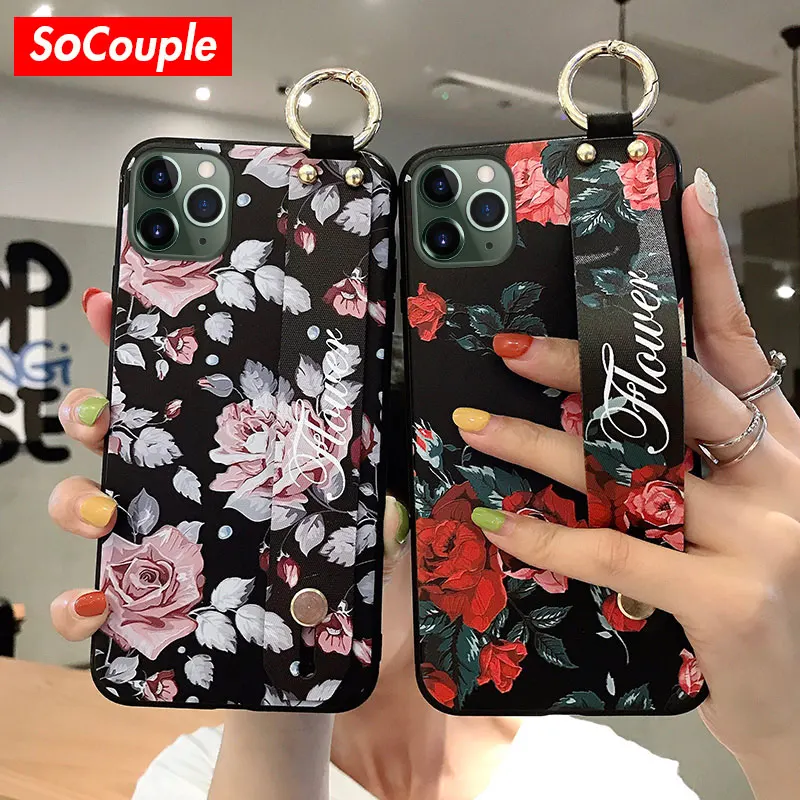 SoCouple мягкий чехол из ТПУ с ремешком на запястье для iphone 11 12 Pro Max X XS XR 7 8 Plus SE