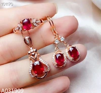 kjjeaxcmy boutique jewelry 925 sterling silver inlaid natural ruby ring necklace earring suit support detection trendy