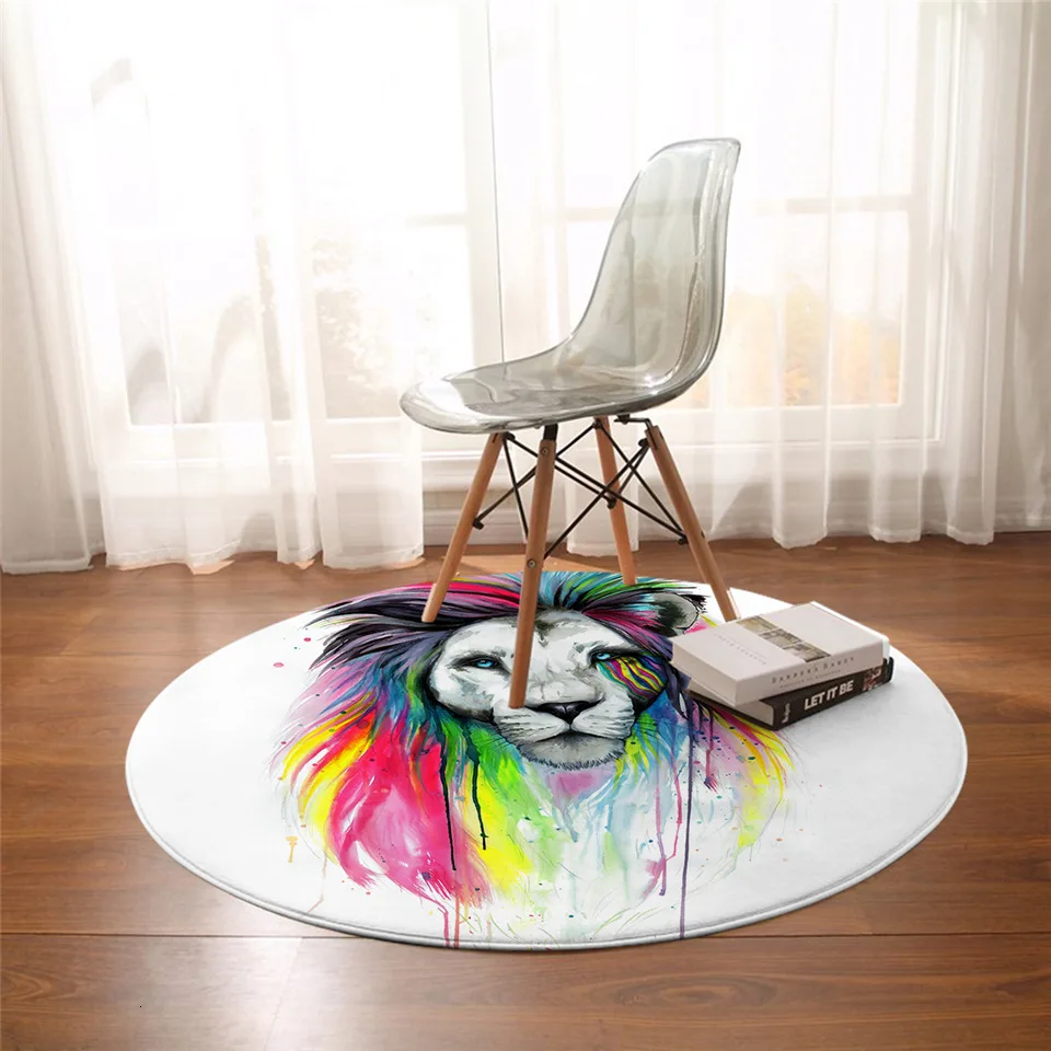 Rainbow Mane Wolf Galaxy от Pixie Cold Art круглый ковер Луна ребенок черный коврик для спальни белая лиса напольный коврик планета Нескользящая алфомбра 150 см - Цвет: Rainbow Mane