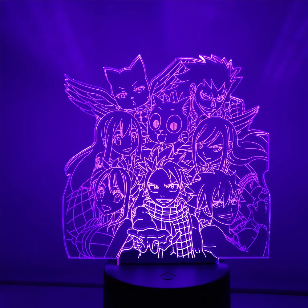 Anime Figures Fairy Tail 3D LED Night Lights Color Changing Natcu Lucy Toys Action Figma Model Lampara Decor Home Juguetes Doll