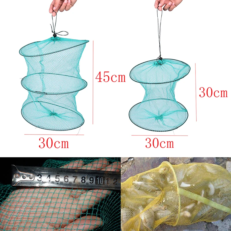 

Folding Round Metal Frame Nylon Mesh Crab Crawdad Shrimp Minnow Bait Trap Cast Fish Net Fishing Landing Tackle accessory tool