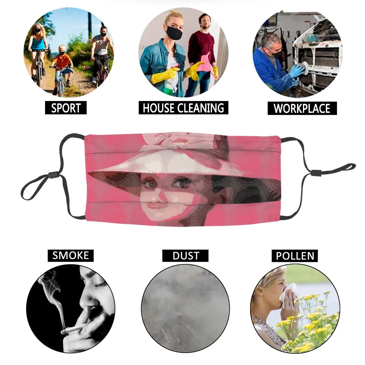 

Movie Audrey Hepburn Men Women Non-Disposable Face Mask Anti Haze Dustproof Protection Cover Respirator Mouth Muffle