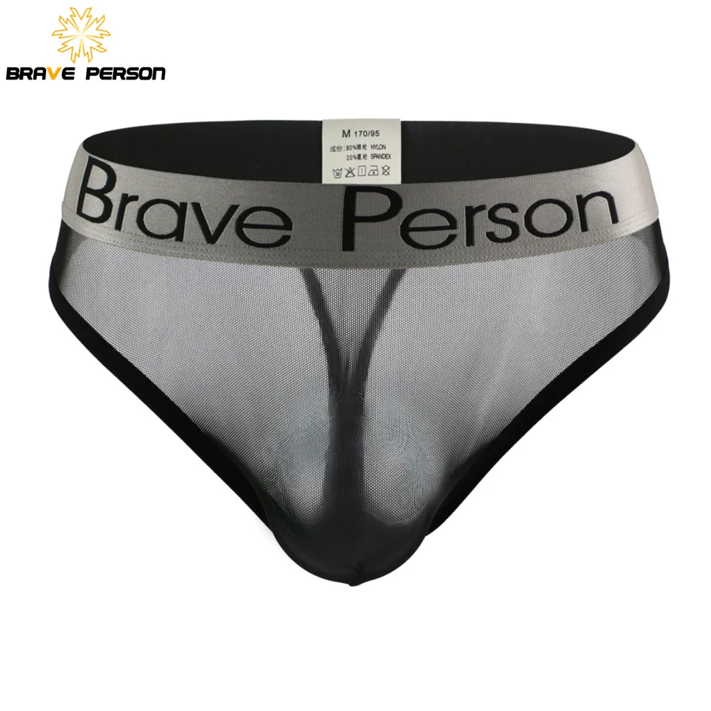 BRAVE PERSON Mens Underwear Briefs Sexy Transparent Thongs Low-waist Men Panties Mesh Gauze Breathable Underpants Briefs For Man