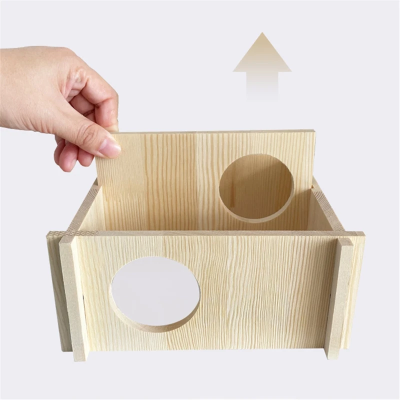 

C90D Hamster Wooden House Nesting Habitat Small Animals Natural Wood Play Hut 2 Chambers Chews Toys for Dwarf Hamster Sleep