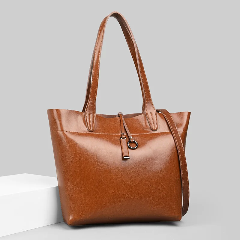 

Luxury Genuine Leather Women Handbag High Quality Durable Real Cow Leather Shoulder Bag Female Casual Tote Business Women Bag