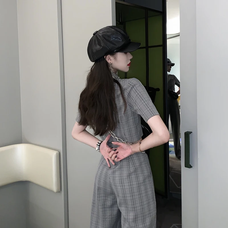 

Retro Plaid Suit Women's Summer 2021 New Short Sleeve Suit Coat Straight Casual Pants Fashion Two-Piece Suit Fashion