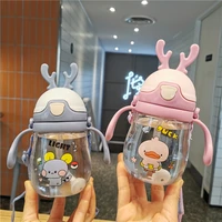 370ml new creative cartoon animal deer childrens straw feeding baby learn to drink cup leakproof outdoor portable water bottle