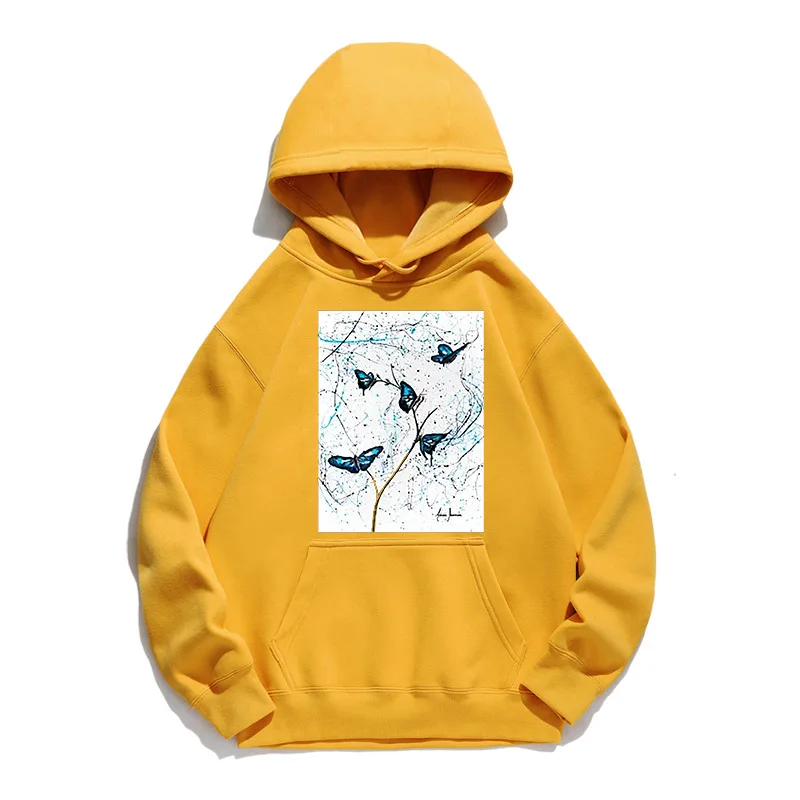 

Women Hoodie Square Butterfly Printed Hoodies Women Fleece Long Sleeve Loose Sweatshirt with Hat Girls Pullovers Winter