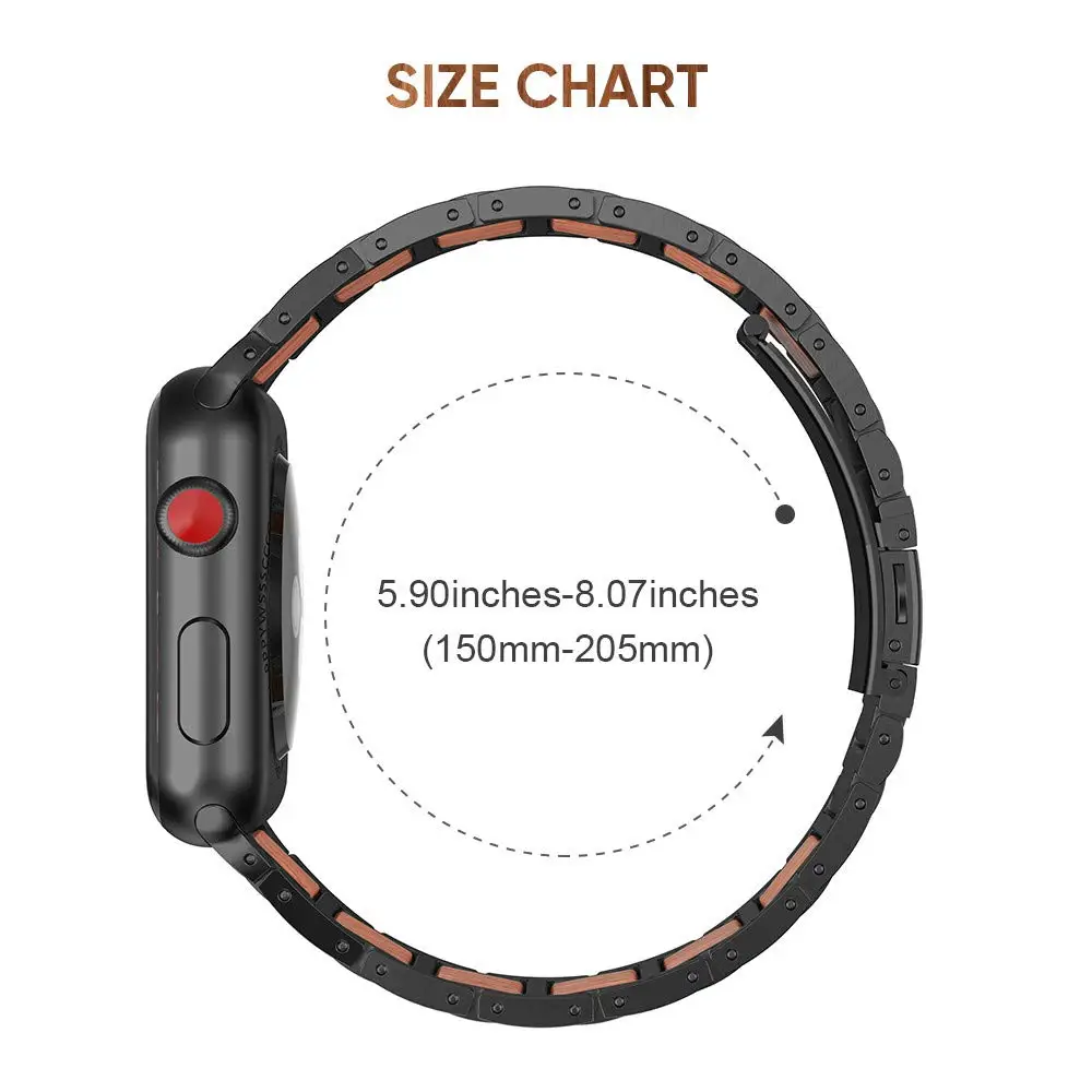ANBEST Compatible with Apple Watch Band 4 5 40mm 44mm Stainless Steel Natural Wooden Red Sandalwood Watch Strap for Series 3 2 1