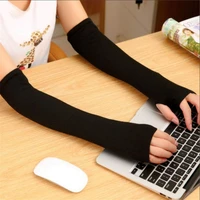 fashion striped fingerless thumb gloves arm warmers ladies women mitten black and white