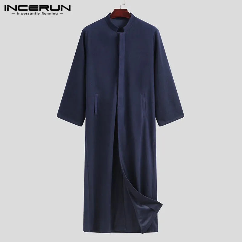 Fashion Buttons Long Style Thick Overcoats INCERUN Winter Coats Mens Solid Color Blends Man Sleeve Stand Collar Trench 5XL7 | Мужская