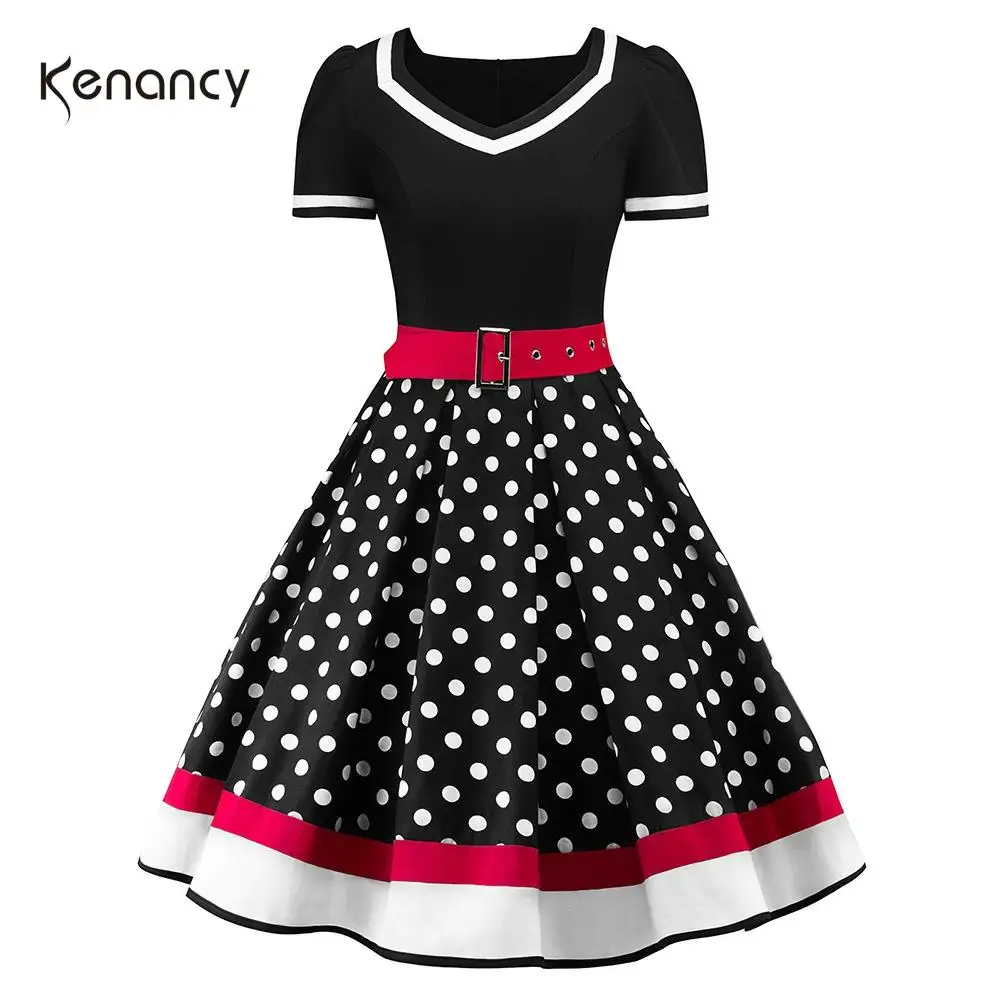 Женское винтажное платье в горошек Kenancy красное элегантное вечернее