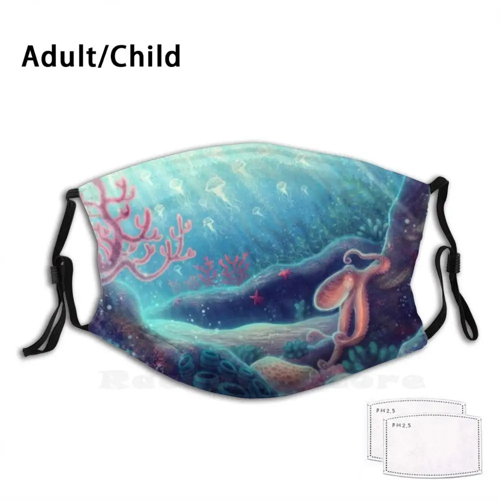 

Ocean Life Funny Print Reusable Pm2.1562 Filter Face Mask Ocean Sea Octopus Jellyfish Underwater Coral Reef Marine Aquatic