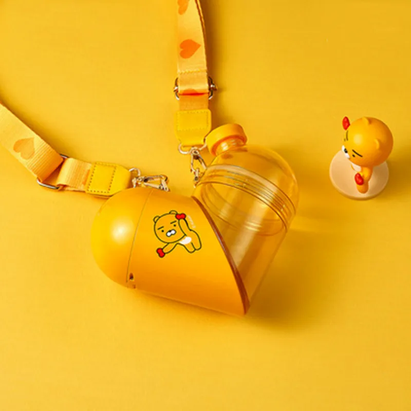 

Cartoon Heart-Shaped Cup Creative Straw Cup Storage Outdoor Fitness Sports Frosted Water Bottle Portable Rope Water Cup Gift