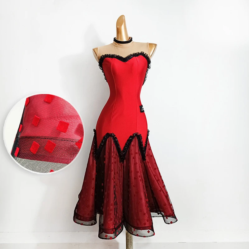 2020 Standard Ballroom Dress Female Adult Red Bullfighting Performance Clothing Women Flamenco Spanish Waltz Dance Wear DN7333