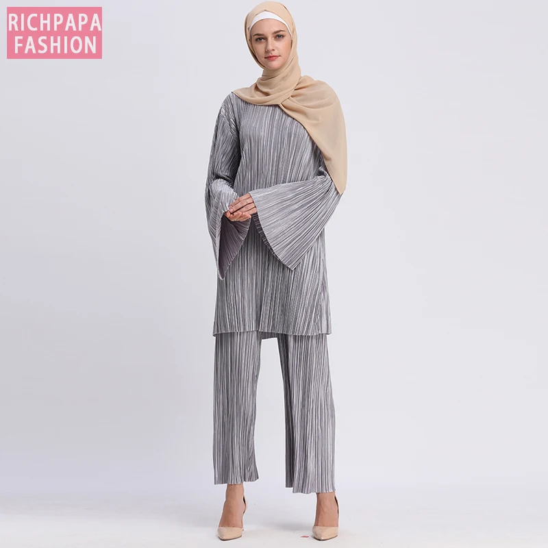 Женский комплект из 2 предметов Топ с длинным рукавом и плиссированные штаны