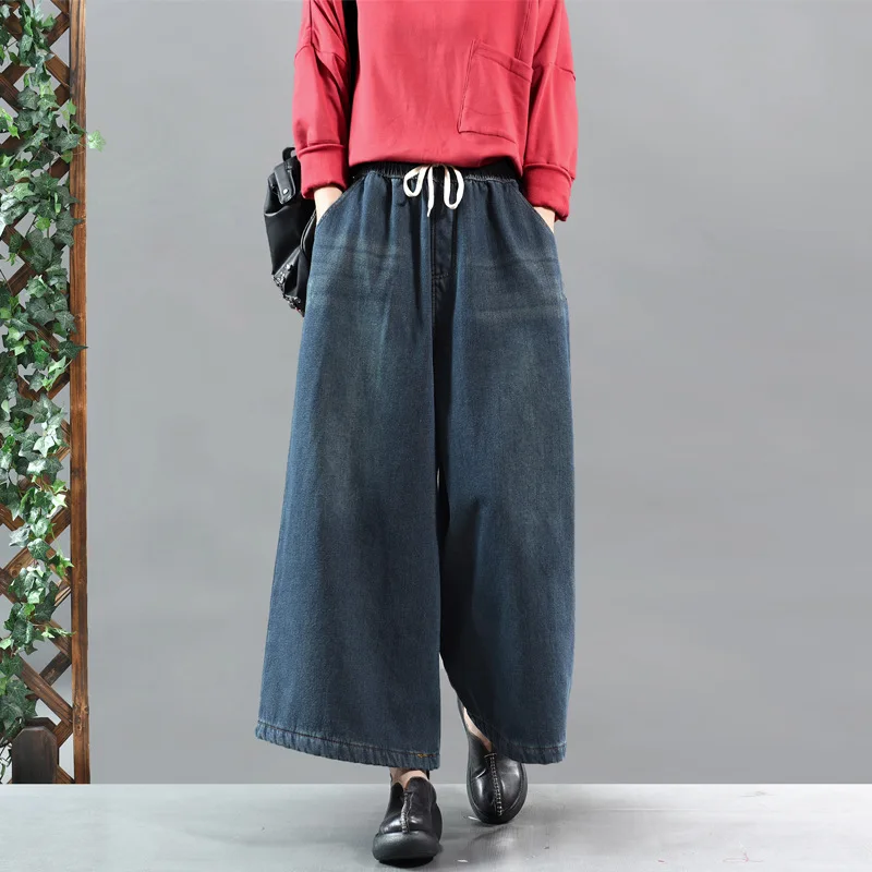 Зимние джинсы больших размеров Свободные флисовые Для женщин ретро джинсовые