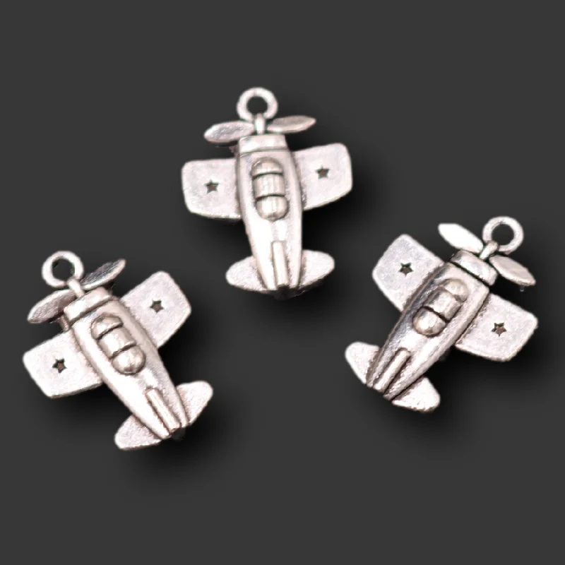 30 штук серебряных покрытых миниатюрных трехмерных подвесок в форме самолета с пропеллером, ретро-ожерелье, серьги, металлические аксессуары, чармы для ювелирных изделий, рукоделия.