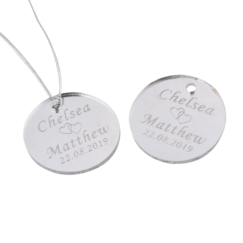 100 шт Персонализированные гравированное зеркало круг красочные свадебные бирки