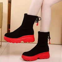 2021 autumn and winter new velvet warm short boots womens shoes thick soled casual stretch warm boots women platform boots