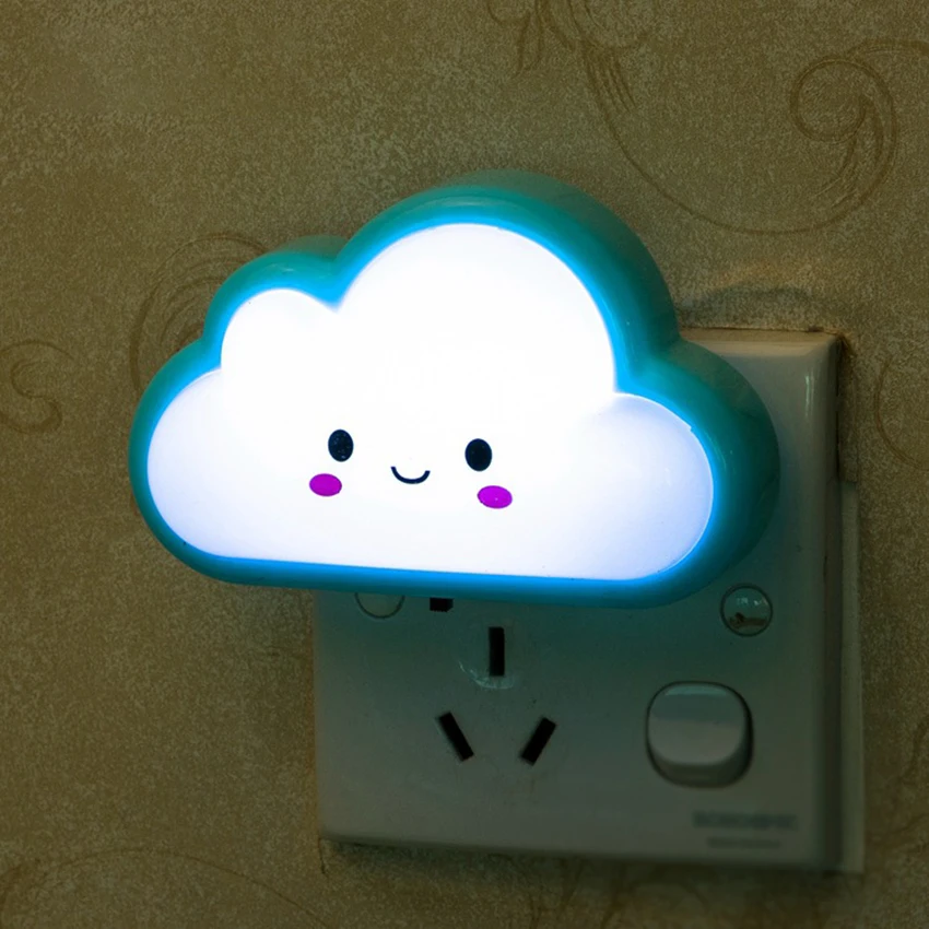 Cartoon Smiley Cloud LED Night Light Plug-In Lamp White Nightlight with Switch for Aisle Bedroom Living room | Освещение