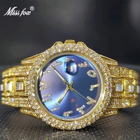 relogio luxury brand missfox gold dimaond royal blue sunbrust dial elegant watches calendar waterproof latest explosion models