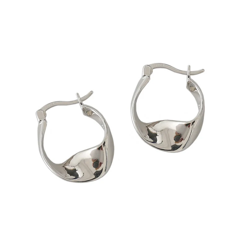 

F.I.N.S Korean Sterling Silver Earrings Ins New Twist Glossy Gold Silver Earrings Small Hoop Earrings for Women Fine Jewelry