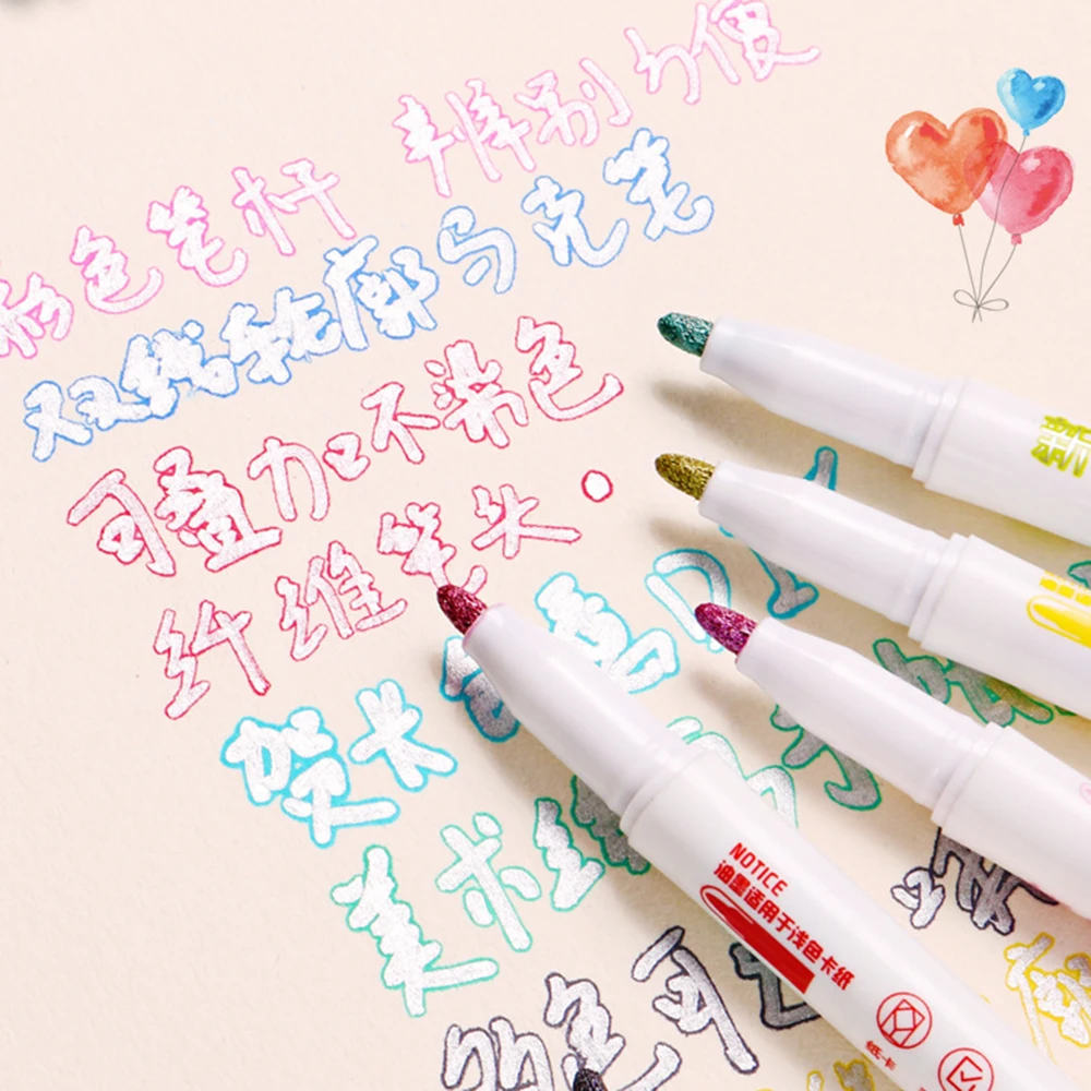 8 шт./компл. двухрядные художественные ручки с металлическими линиями маркеры