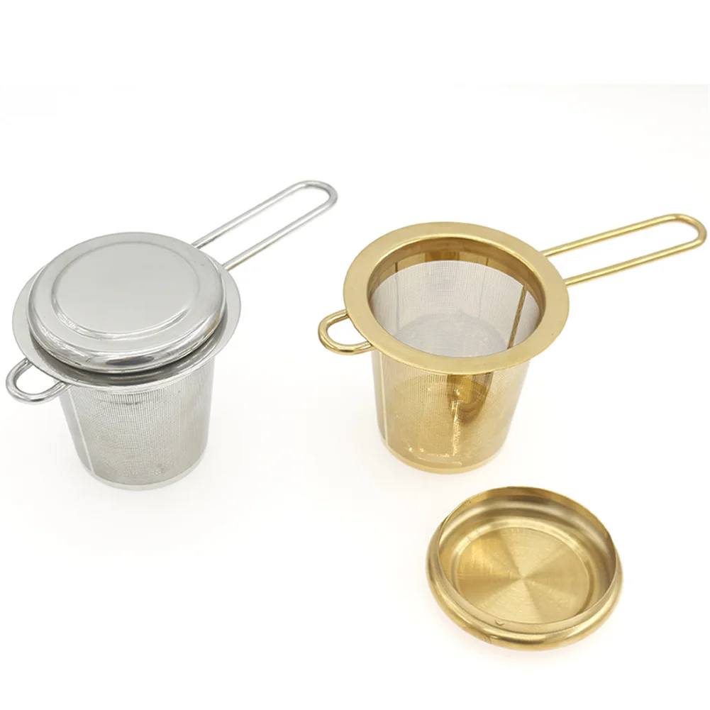 

Stainless Steel Tea Filter With Lid With Handle Foldable Tea Strainer Tea Infusers Gold & Sliver