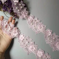 1 yards pink pearl flower leaf handmade beaded embroidered lace trim ribbon applique wedding dress sewing craft diy 6 510 5cm