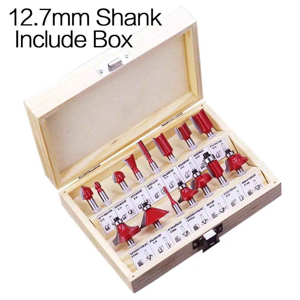 12.7mm (Include Box) 15 шт. 6,35 мм хвостовик фрезерный станок набор фрезов для дерева Карбид мельница Деревообработка Гравировка фрезерные инструменты - Длина режущей кромки: 12.7mm (Include Box)