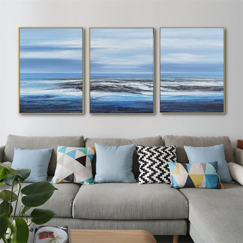 

Hand Painted Oil Painting Landscape Abstract Simple Seascape Canvas Art Living Room Wall Decor Frameless