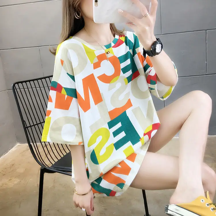 

Women 's plus Size Short Sleeve T-shirt Summer New Loose Belly-Covering Half Sleeve Top