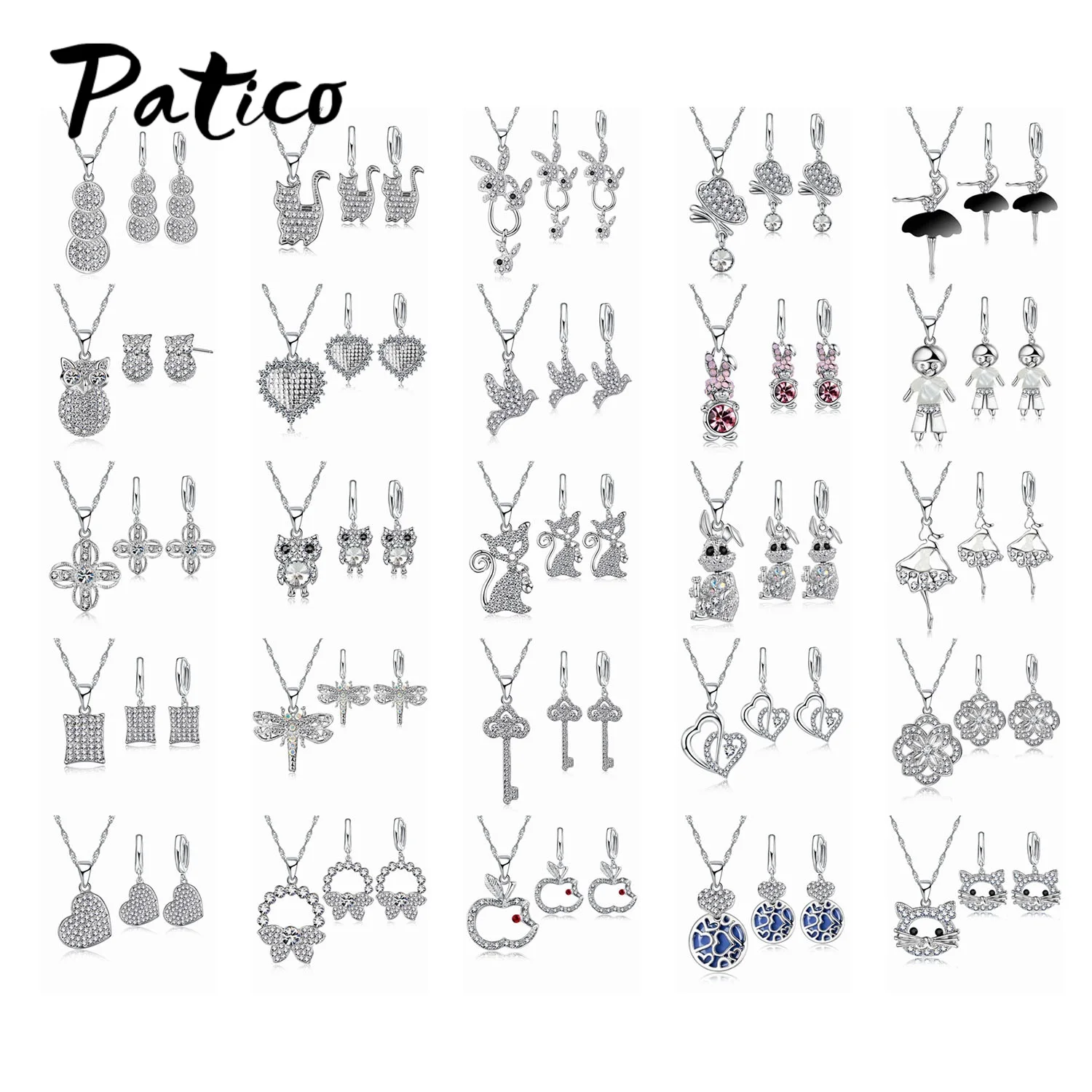 

925 Sterling Silver Crystal Statement Jewelry Set For Women Girls Pendant Necklace Drop Earrings 2021 Trend Wholesale