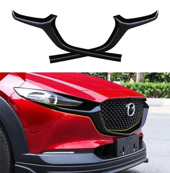 

2PCS ABS Glossy Black Front Bumper Mesh Grille Grills Strip Trims Cover For Mazda CX30 CX-30 2020 2021 2022