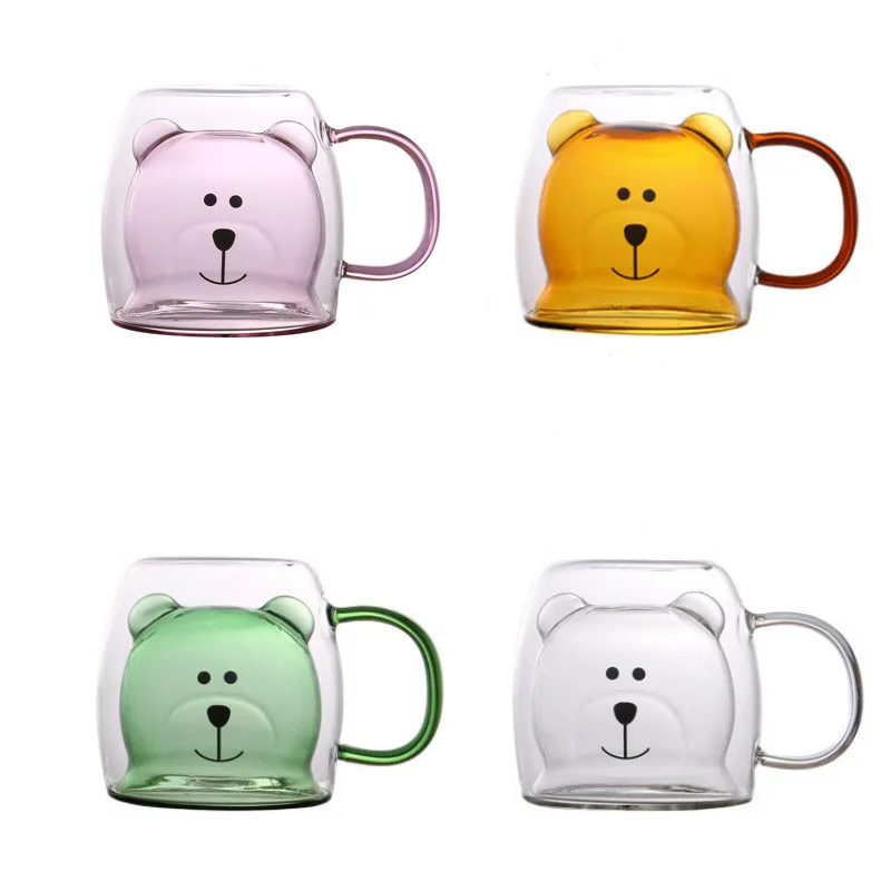 Стеклянная Кружка 250 мл с двойными стенками милый медведь кот животные