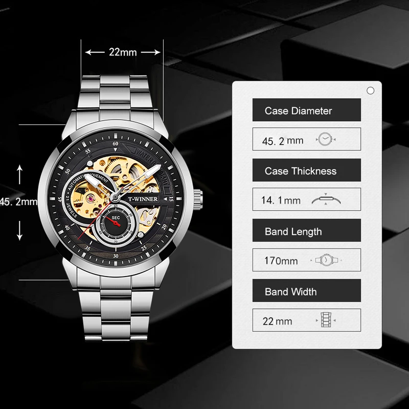 WINNER Мужские механические часы с золотым скелетом Модные мужские автоматические