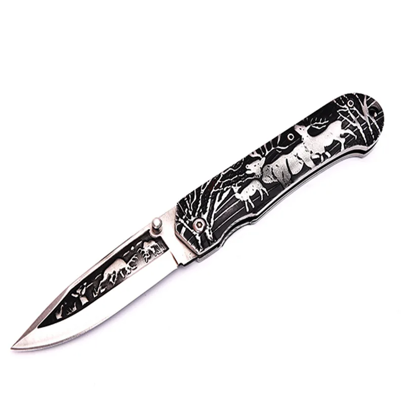 

Outdoor folding knife All-steel handle embossed portable camping survival knife High hardness and sharp folding knife