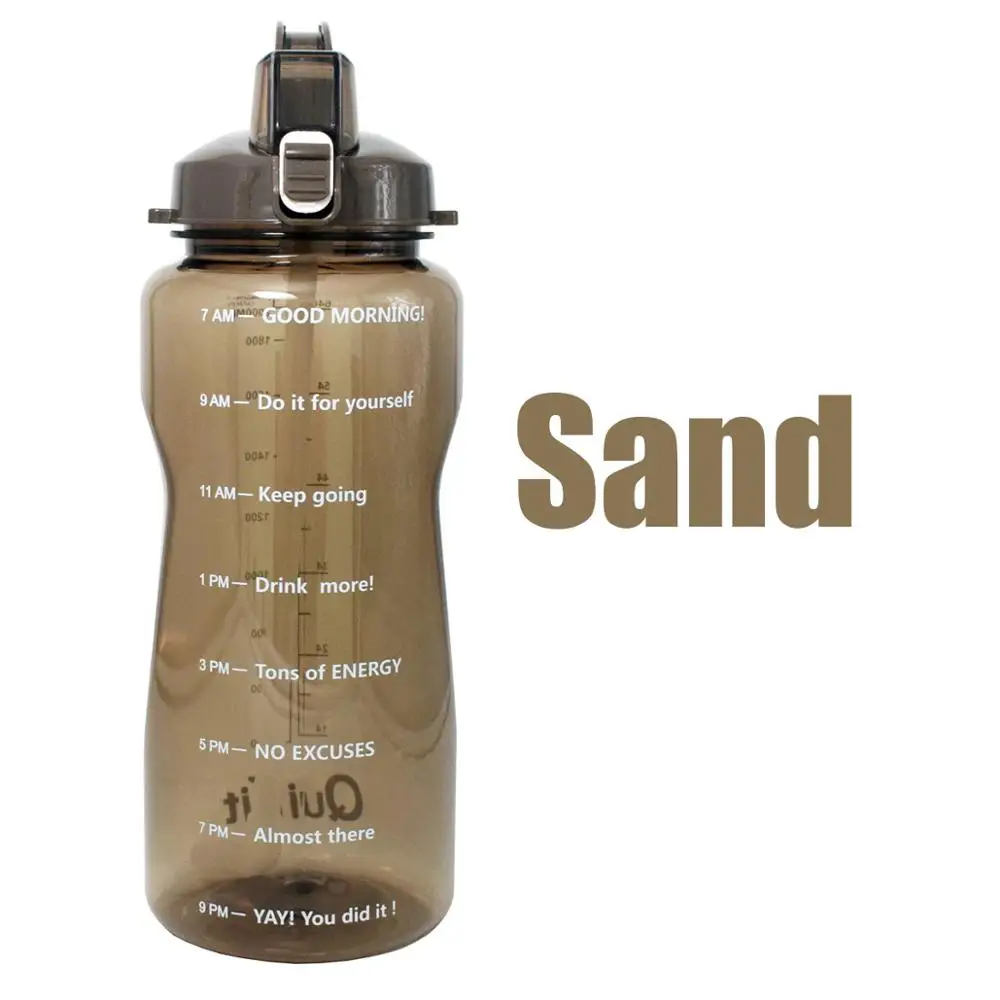 Sand Bottle QuiFit 2L 3.8L галлон Тритан Спортивная бутылка для воды с соломинкой большой протеиновый шейкер для напитков бутылки Тыква чашка кувшин BPA бесплатно открытый тренажерный зал - Цвет: Sand Bottle