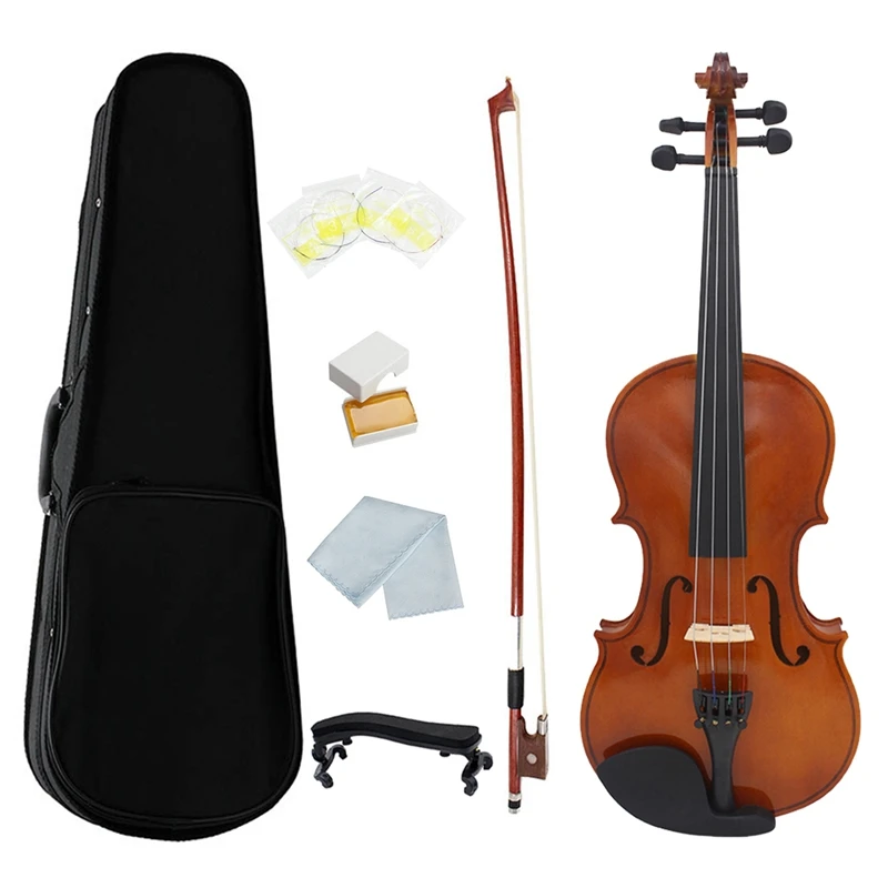 Violin Natural Acoustic Solid Wood Spruce Flame Maple Veneer Fiddle with Case Rosin Bow Strings Shoulder Rest | Спорт и развлечения