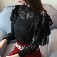 blouse woman 2021 fashion long sleeve women shirts ruffles hollow out lace blouse women tops womens tops and blouses blusas