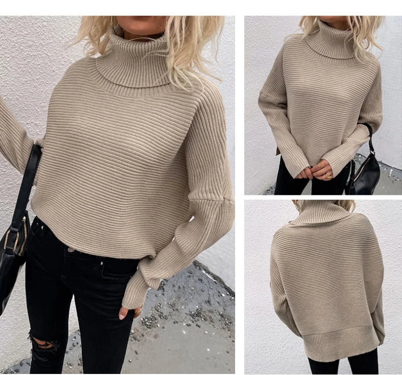 Женский Теплый свитер с высоким воротником Свободный пуловер Боковым Разрезом и