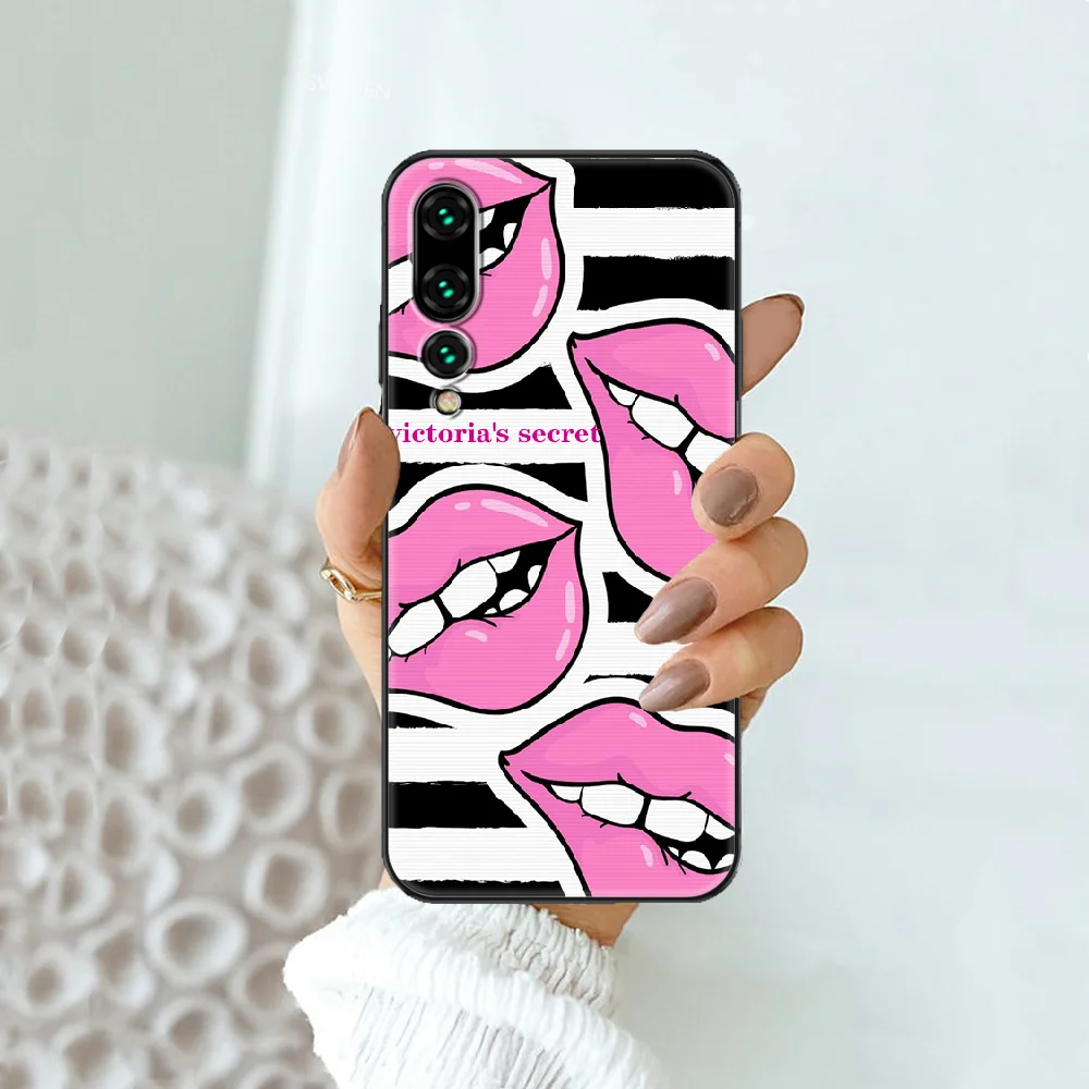 

Sexy Pink Secrets Phone case For Huawei P Mate P10 P20 P30 P40 10 20 Smart Z Pro Lite 2019 black painting funda luxury coque 3D