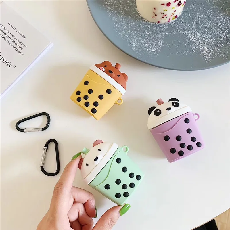 Чехол для AirPod 2 3D чехол с пандой медведем молочным чаем мультяшный мягкий