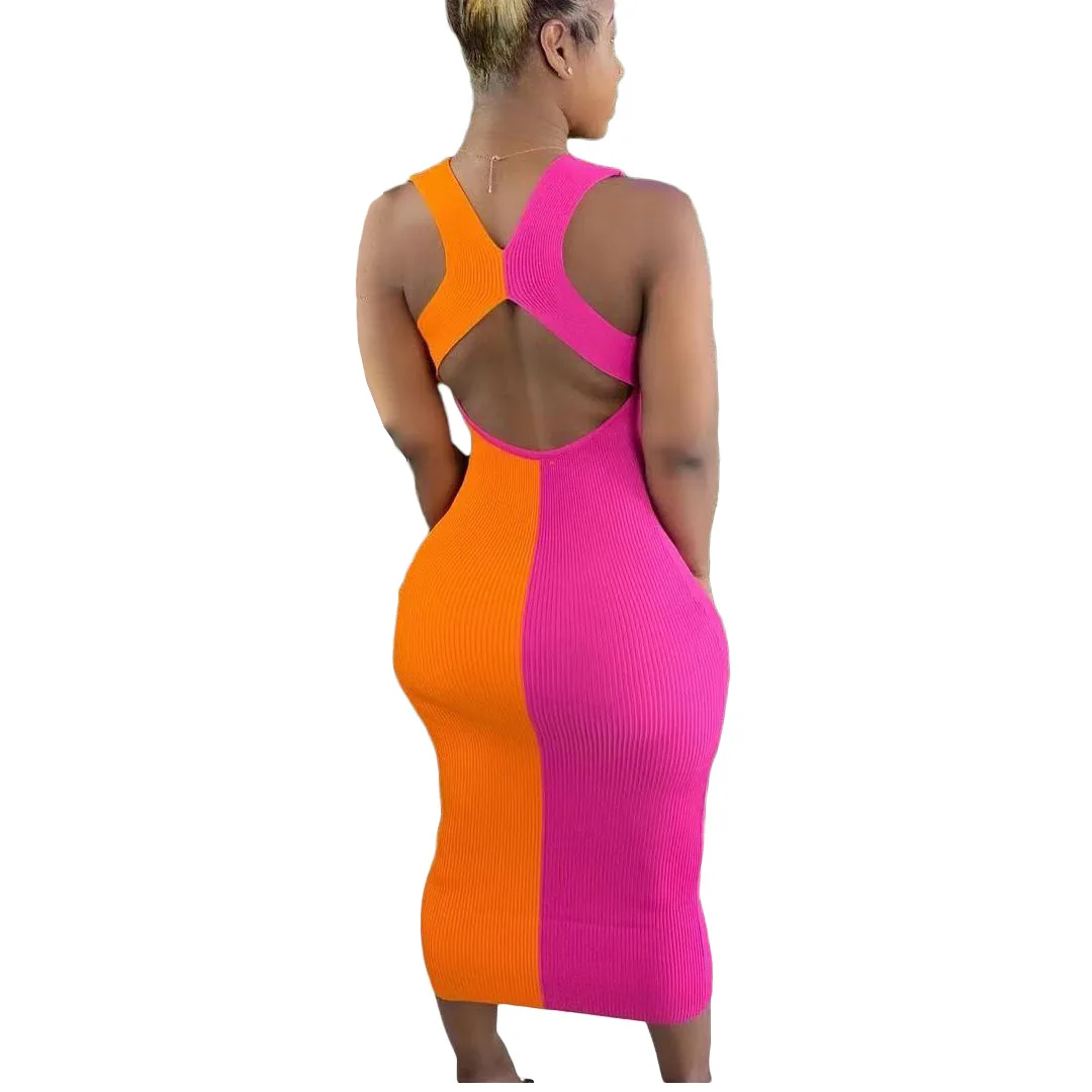 

Fashion Dresses Women's Clothing Custom Sexy Sleeveless Suspenders Personality Stitching Contrast Color Nightclub Style Dress